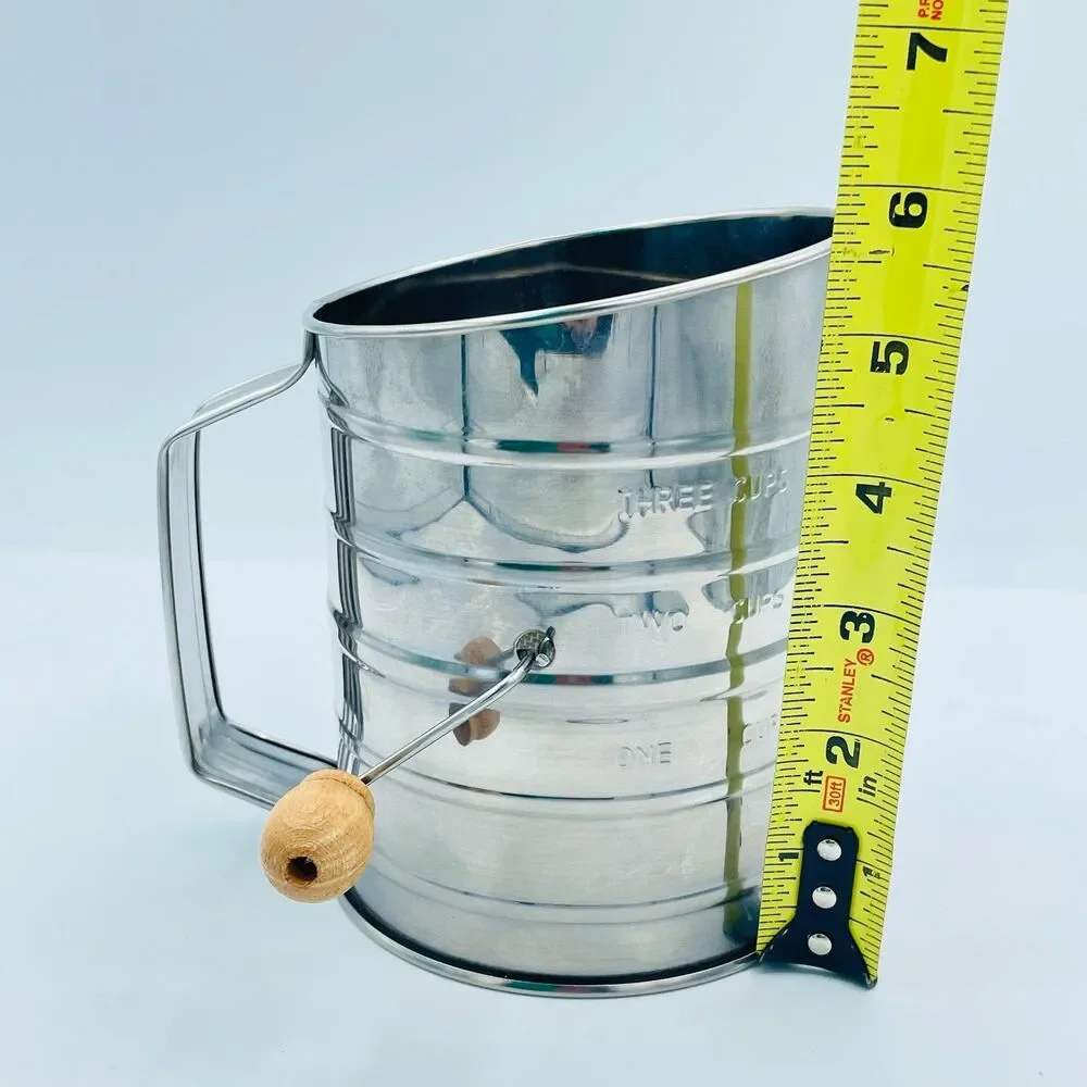 Bellemain 3-Cup Stainless Steel Flour Sifter - Hand Crank - Vintage Kitchen Deco